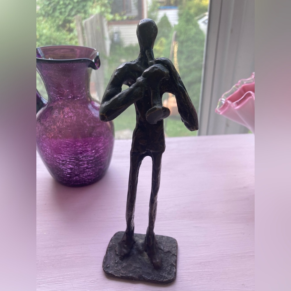 Bronze Brutalist Midcentury Sculpture Musician
